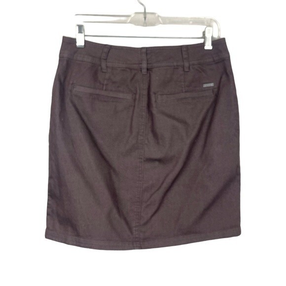 Prana Womens Kara Brown Denim Mini Skirt Sz 6 button front pickets - Picture 2 of 5